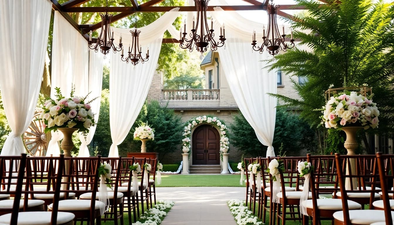 Capture the romance of the Best Wedding Venue Jacksonville with an elegant setup featuring beautiful floral arrangements.