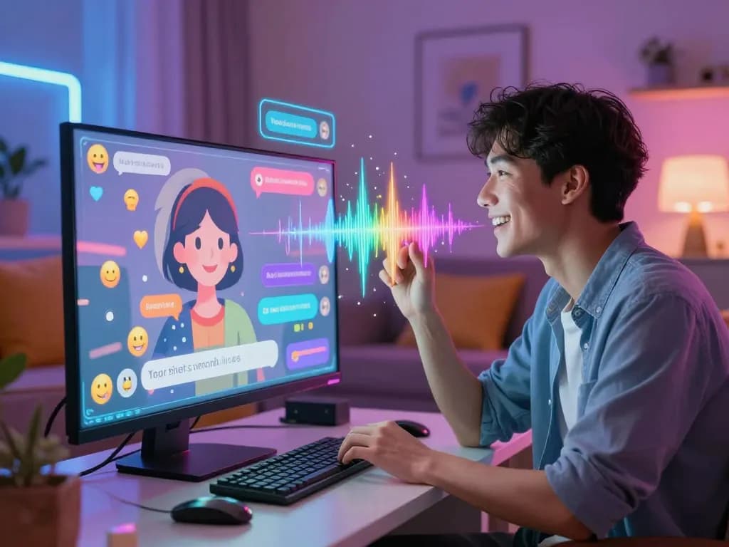 Engaging in a lively NSFW AI chat experience with vibrant visuals and holographic features