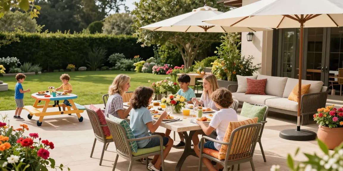 Relaxed outdoor gathering featuring the best patio furniture brands at a stylish dining table.