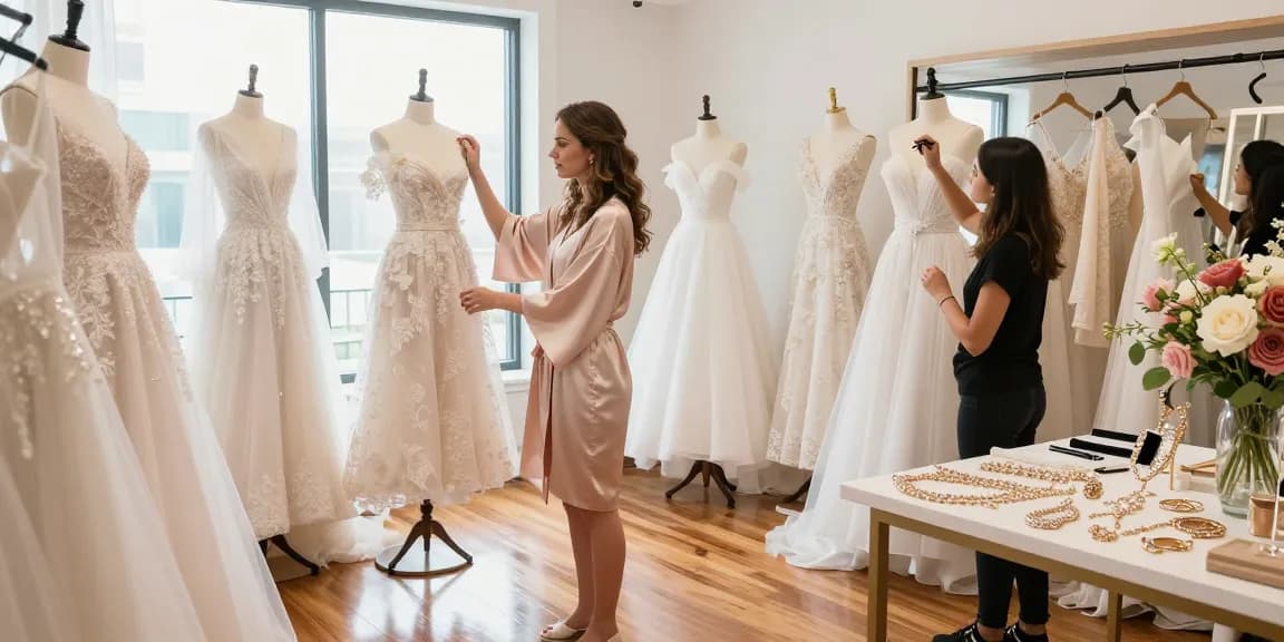 Consulenza di bridal styling durante una sessione di consulenza per trovare l'abito perfetto.