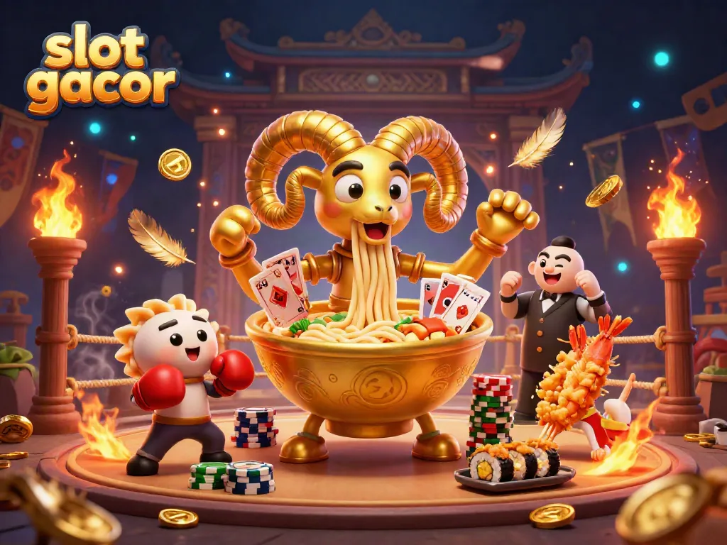 Experience the thrill of slot gacor with a dynamic 3D illustration featuring unique casino characters.