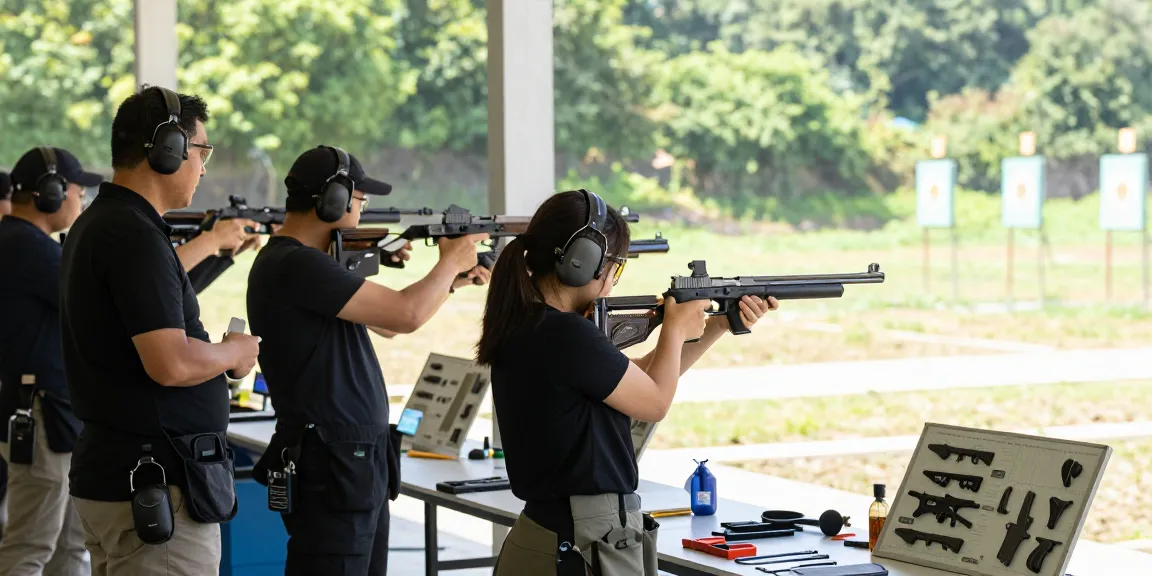 Enhance firearm skills with precisionglockslides.com custom Glock slides in an engaging outdoor shooting scene.
