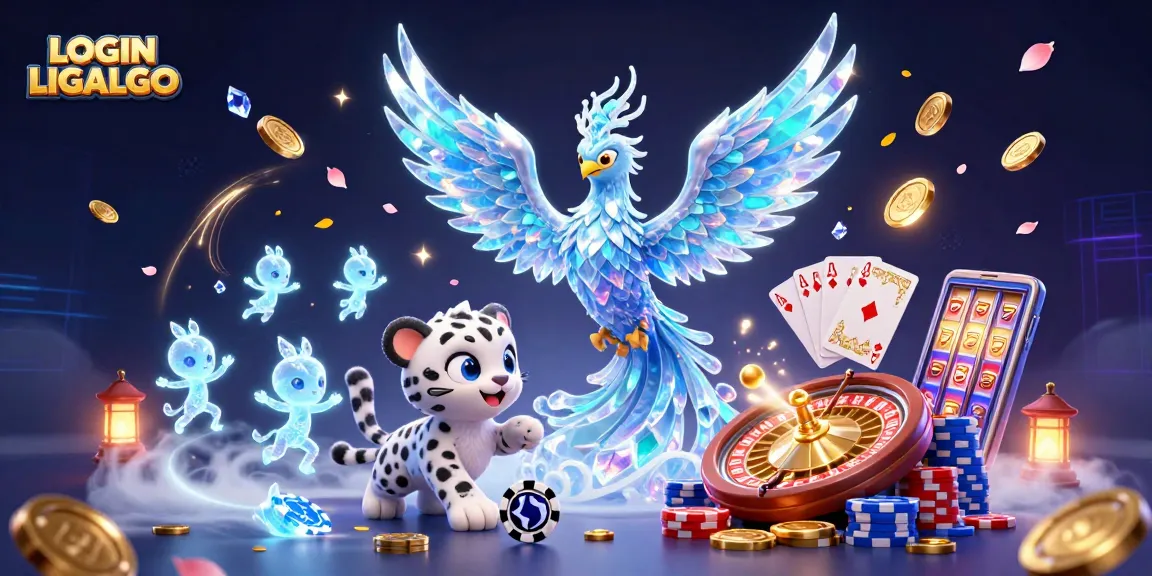 Engage with the world of LOGIN LIGALGO as vibrant 3D characters illuminate a dynamic casino scene.