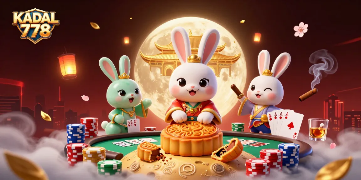 KADAL 778 showcases a thrilling online poker scene with cartoon moon rabbit and vibrant casino elements.