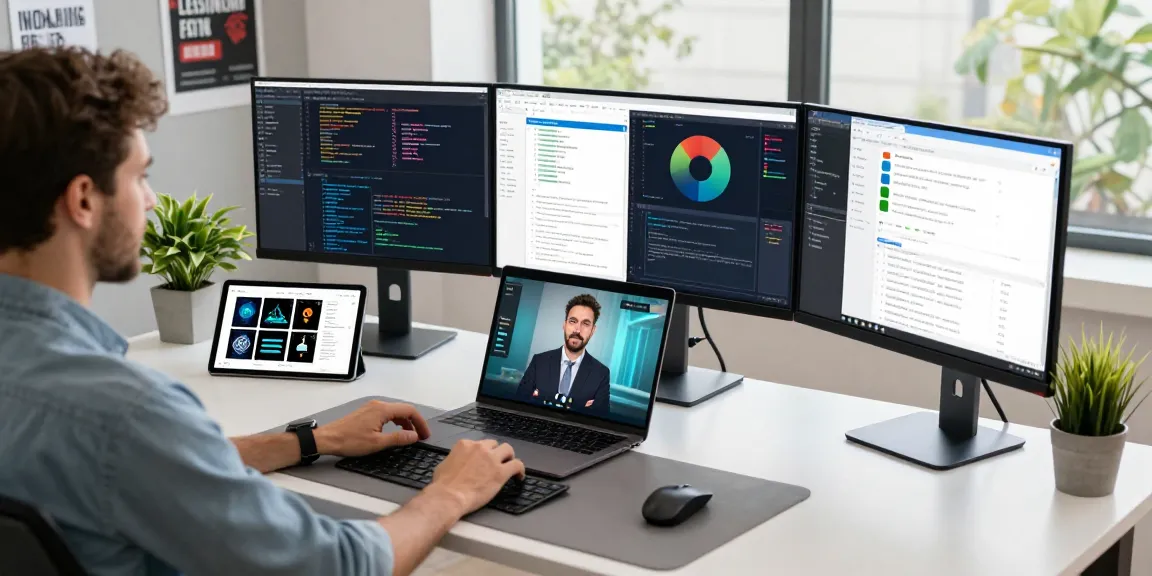 Dynamic tech workspace highlighting advanced tools and coding interfaces for teiegramin.com