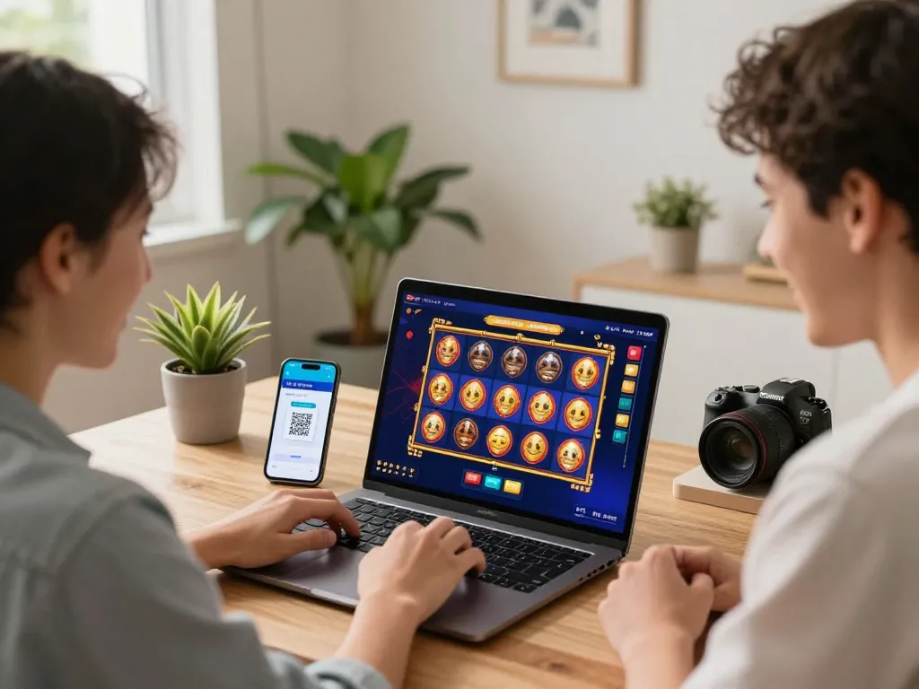 Playing online slot games via qris payment method in a cozy home setting.