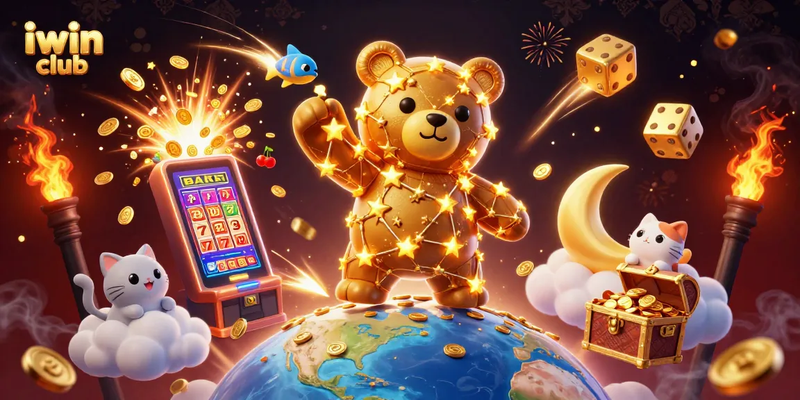 Experience exciting wins at iwin club with a dynamic scene featuring gambling elements and colorful characters.