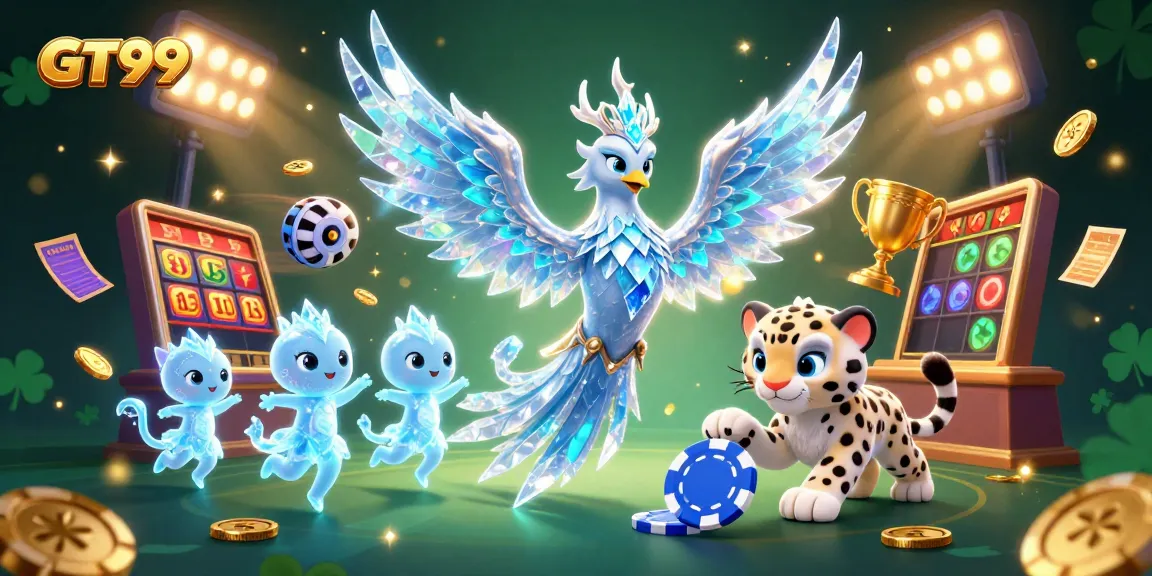 Experience GT99 with an ice phoenix and casino elements in an engaging gaming scene.