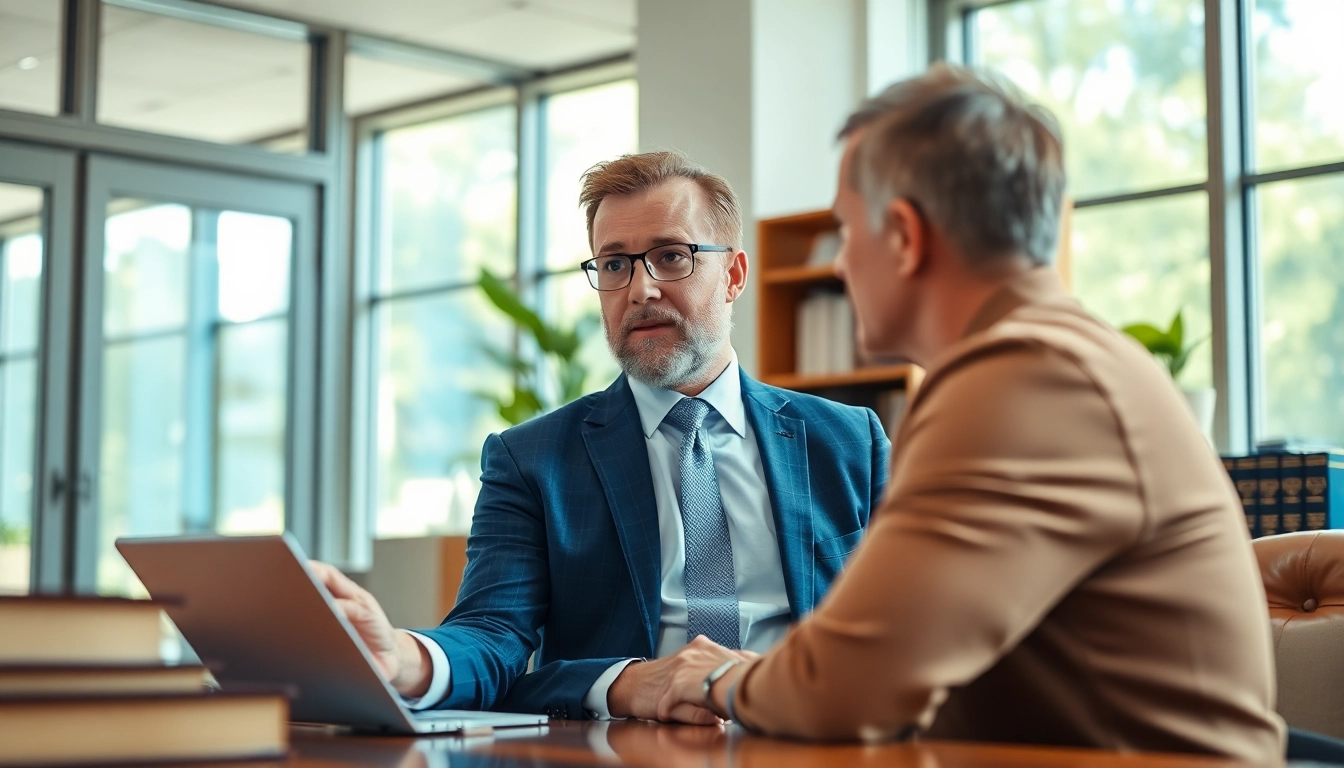 Clearwater truck accident lawyer consulting with a client in a bright office setting.