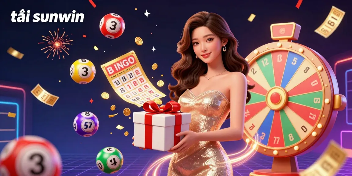 Play exciting games and tải sunwin with this vibrant festive scene featuring a glamorous character celebrating wins in a casino.