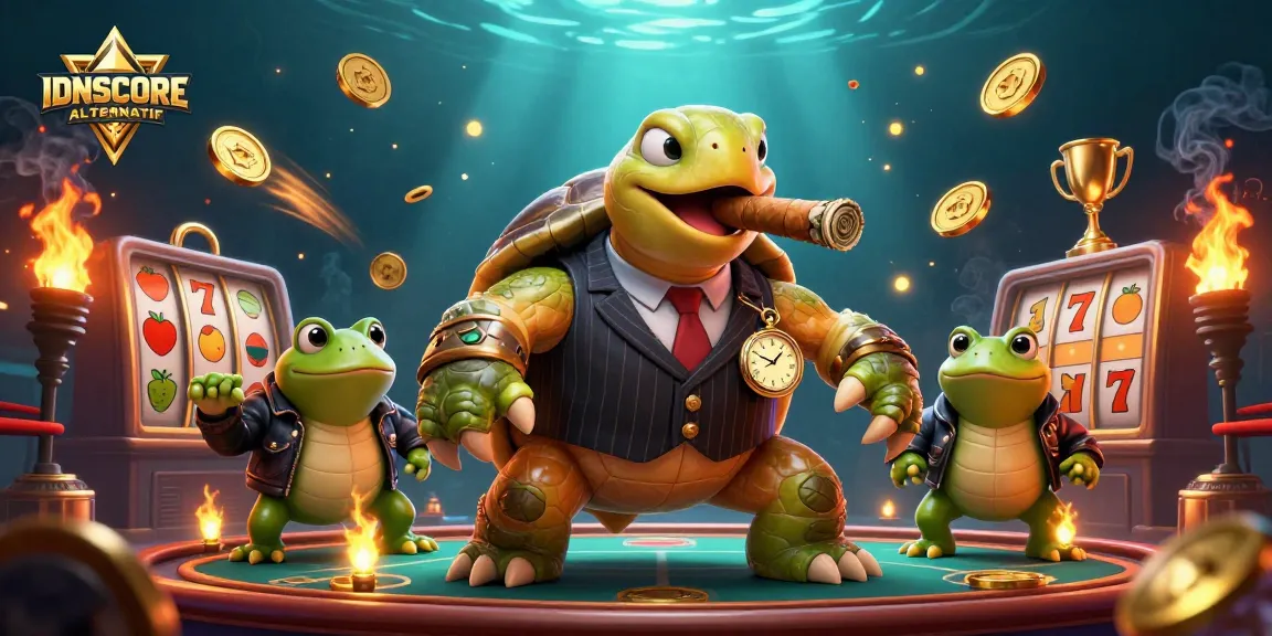 Experience the excitement of IDNSCORE ALTERNATIF in this vibrant 3D casino scene with dynamic characters.