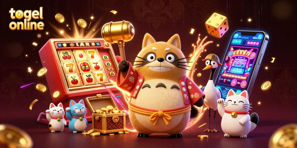 Engage with togel online as joyful characters celebrate jackpots with lucky symbols and vivid game elements.