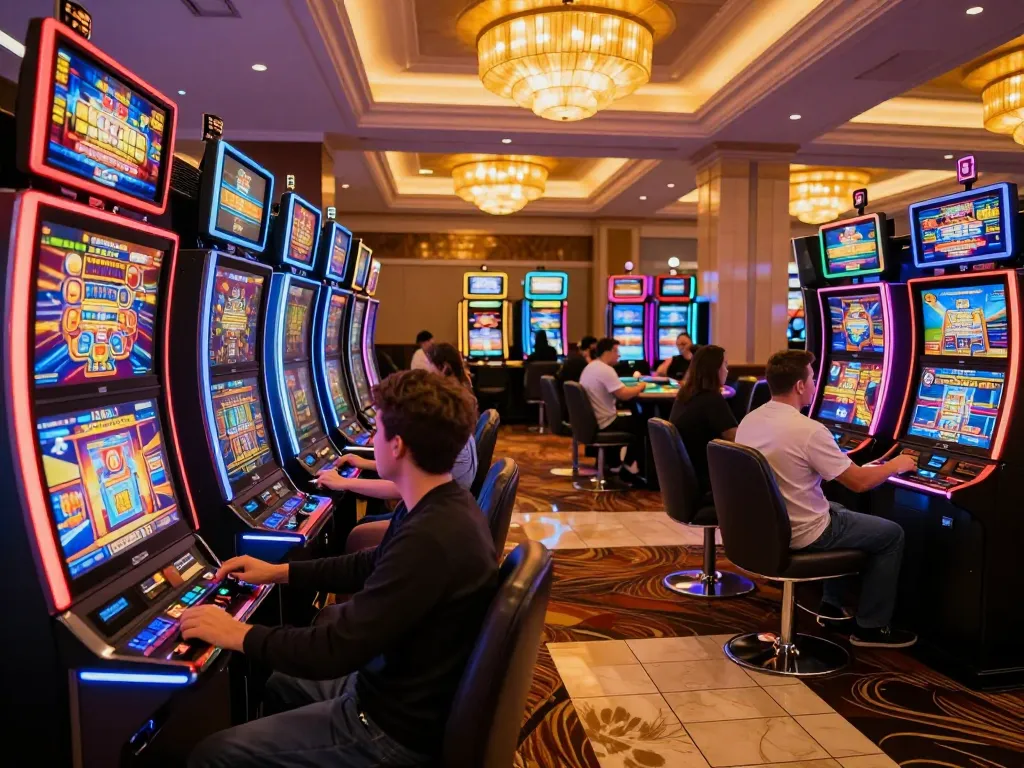Experience the excitement of five88 in a dynamic casino slot area with vibrant games and engaged players