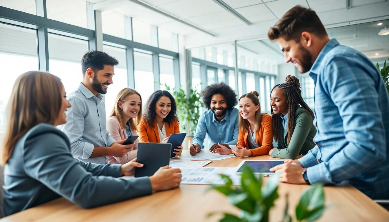 Besprechen Sie innovative Ansätze für https://alvionz.de/ in einem modernen Büro mit einem diversen Team.
