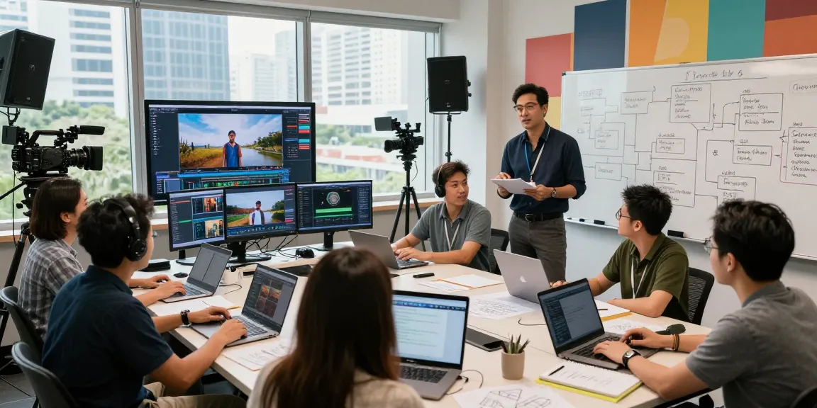 Leading Video Production House in Singapore team collaboration in a vibrant studio.