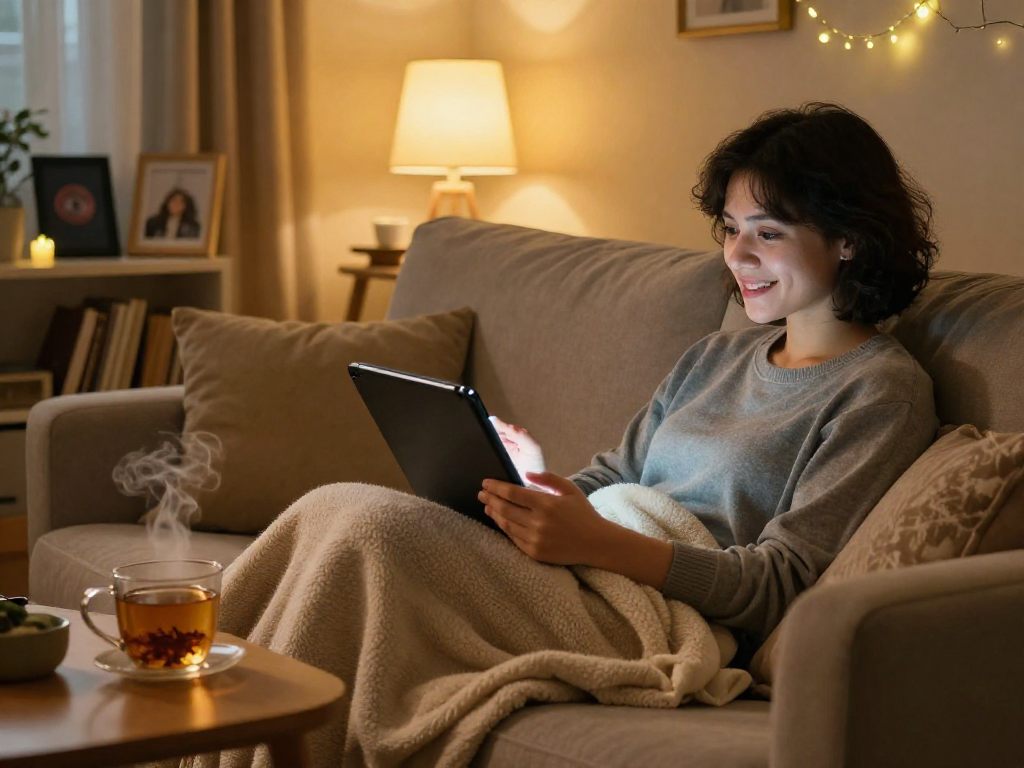 Sexting AI in a cozy home workspace setting with warm lighting and personal touches.