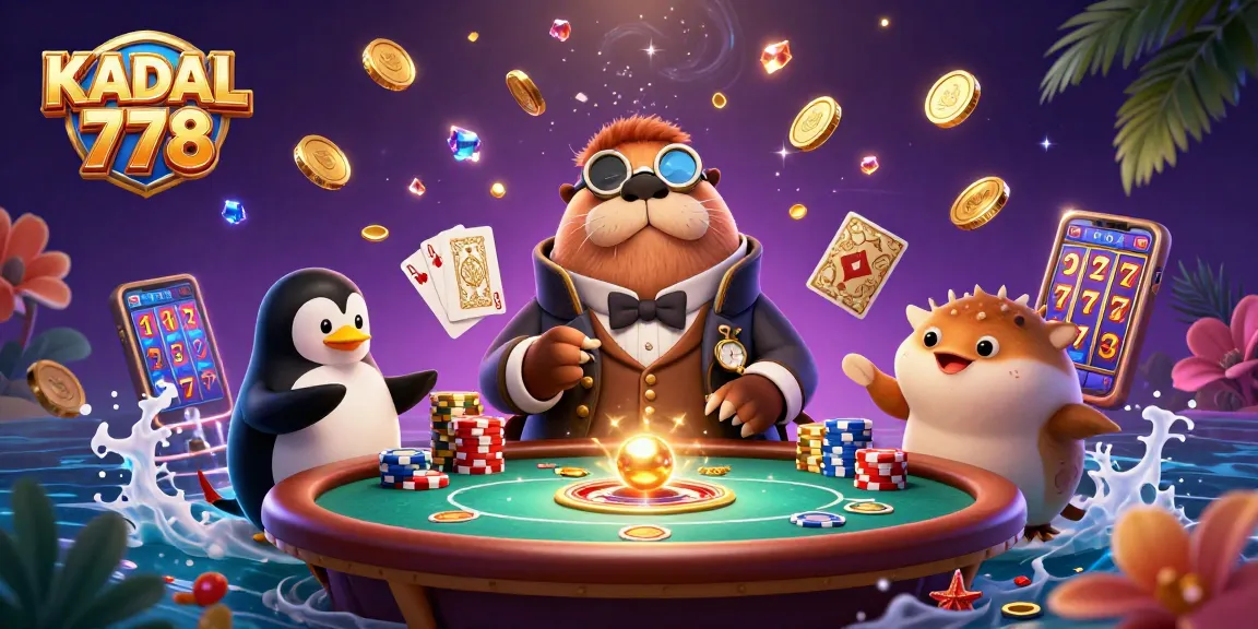 KADAL 778 showcases a jolly walrus and penguin dealer in an underwater casino scene filled with poker excitement.