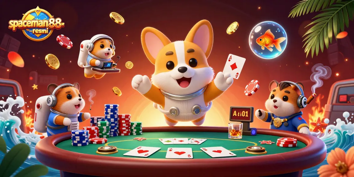 Engage in thrilling gameplay at spaceman88-resmi with a 3D astronaut corgi and floating poker elements.