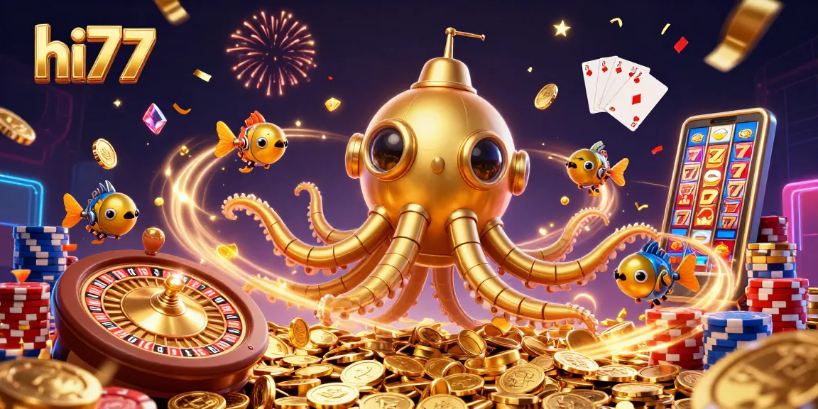 Players engage with the exciting hi77 gaming experience featuring a golden kraken and casino elements.