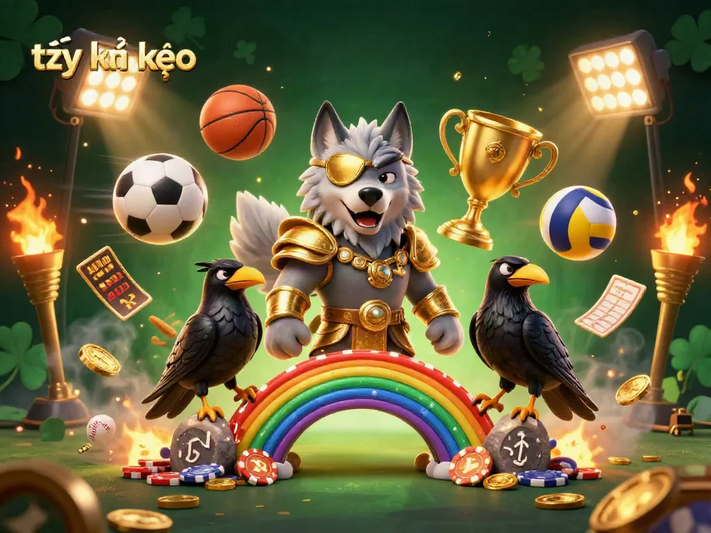 Engage with tỷ lệ kèo as dynamic sports elements surround mythological characters, showcasing betting excitement.
