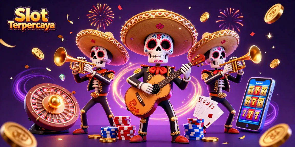 Participate in thrilling gaming action with Slot Terpercaya at this vibrant Dia de los Muertos scene.