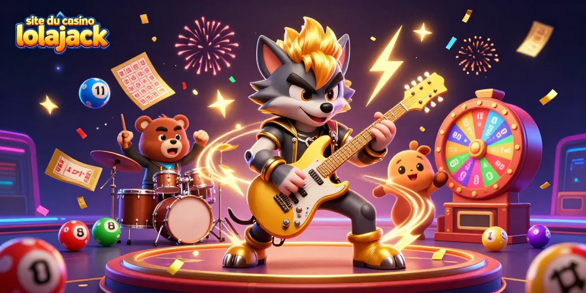 Engage with the vibrant world of site du casino lolajack, featuring a rock star wolf and lively casino elements.