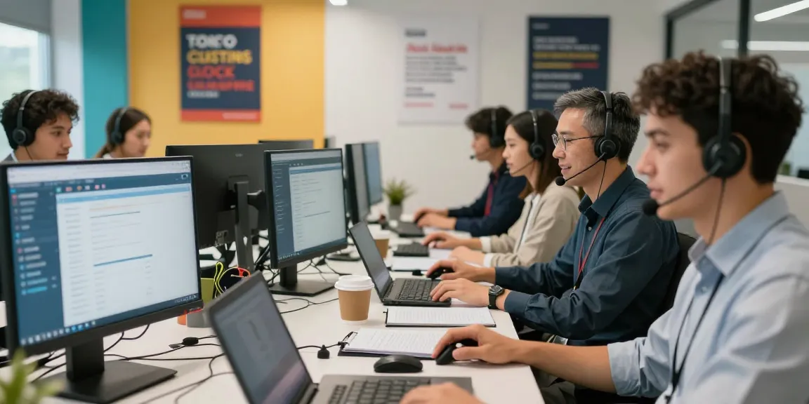 Telus-Technical-Support team assisting customers in a modern call center setup
