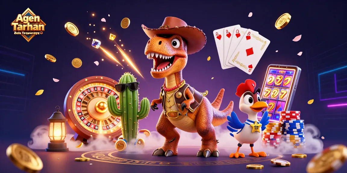 Engage with Agen Taruhan Bola Terpercaya in an exciting 3D casino scene featuring diverse gaming elements.