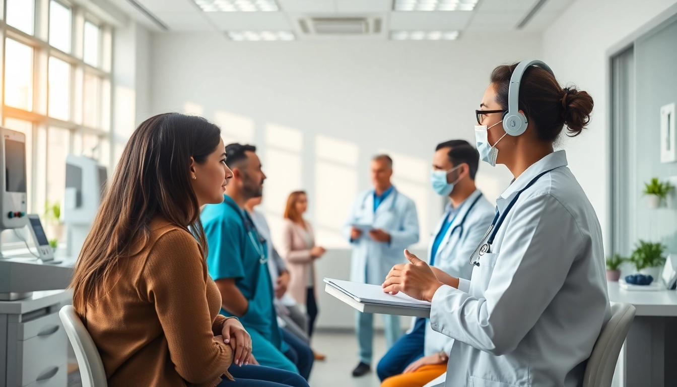 Engaging scene of early detection health screening, featuring professionals assisting diverse patients.