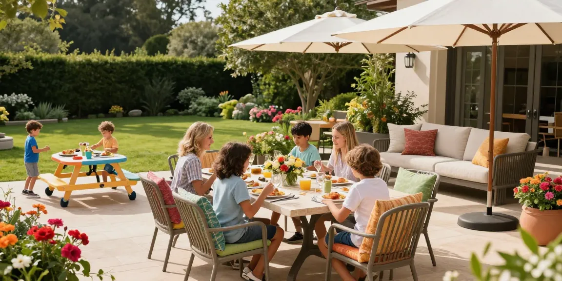 Relaxed outdoor gathering featuring the best patio furniture brands at a stylish dining table.