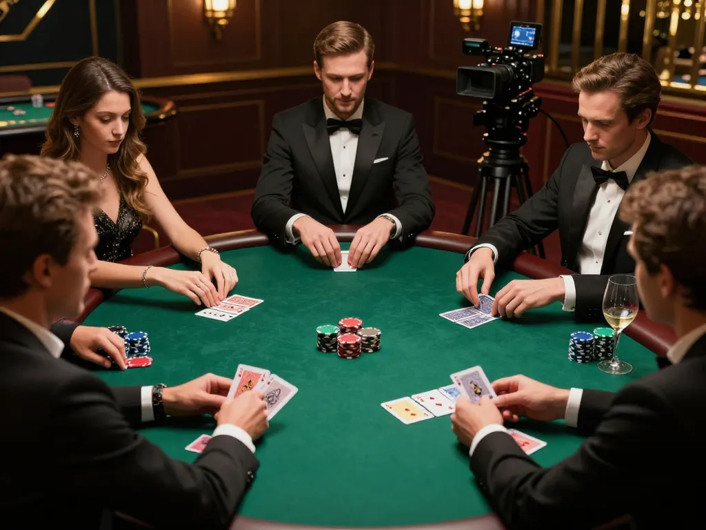 Players engage in intense gameplay at a vipwin poker table with strategic bets and elegant decor.