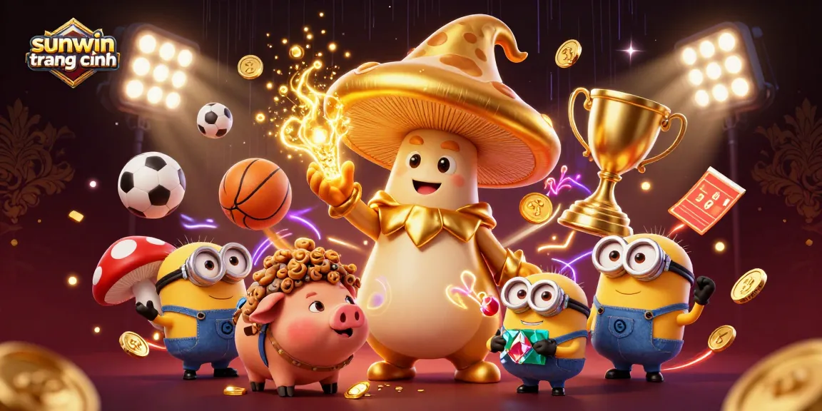 Join the fun with sunwin trang chính as a golden wizard and friends navigate a vibrant casino world.