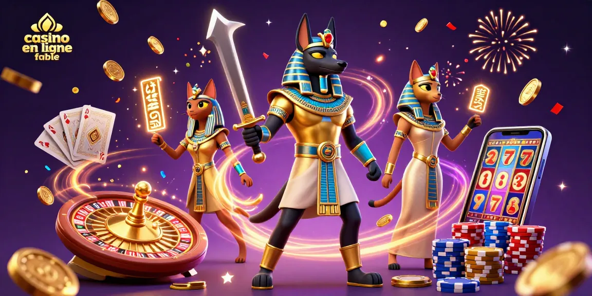 Jouez à casino en ligne fiable avec Anubis et Bastet dans une scène remplie de richesses et d'animations scintillantes