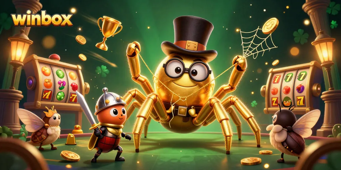 Winbox showcases a dynamic scene with lucky motifs, reveals fantasy characters celebrating wins.