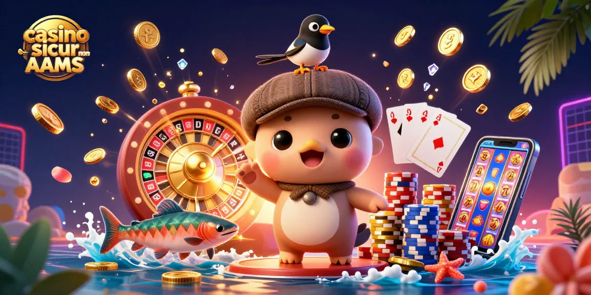 Interagisci con casino sicuri non AAMS featuring personaggi giocosi e vivaci elementi da casino.