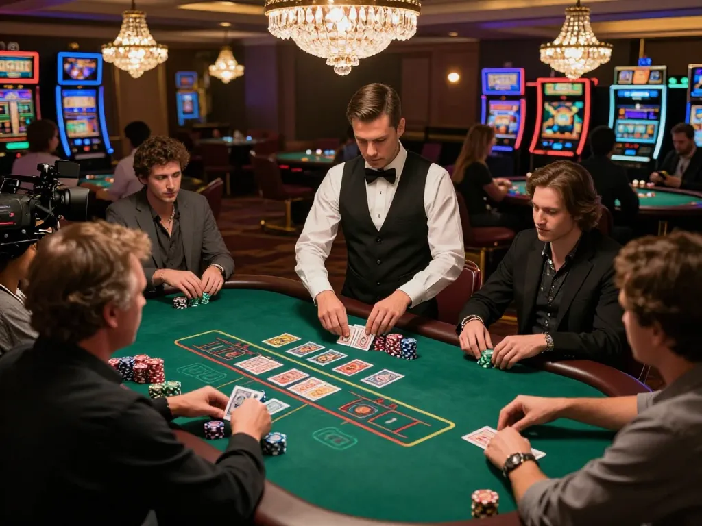 Players engaging at a blackjack table at RR88, showcasing strategic gameplay and excitement in a luxurious casino