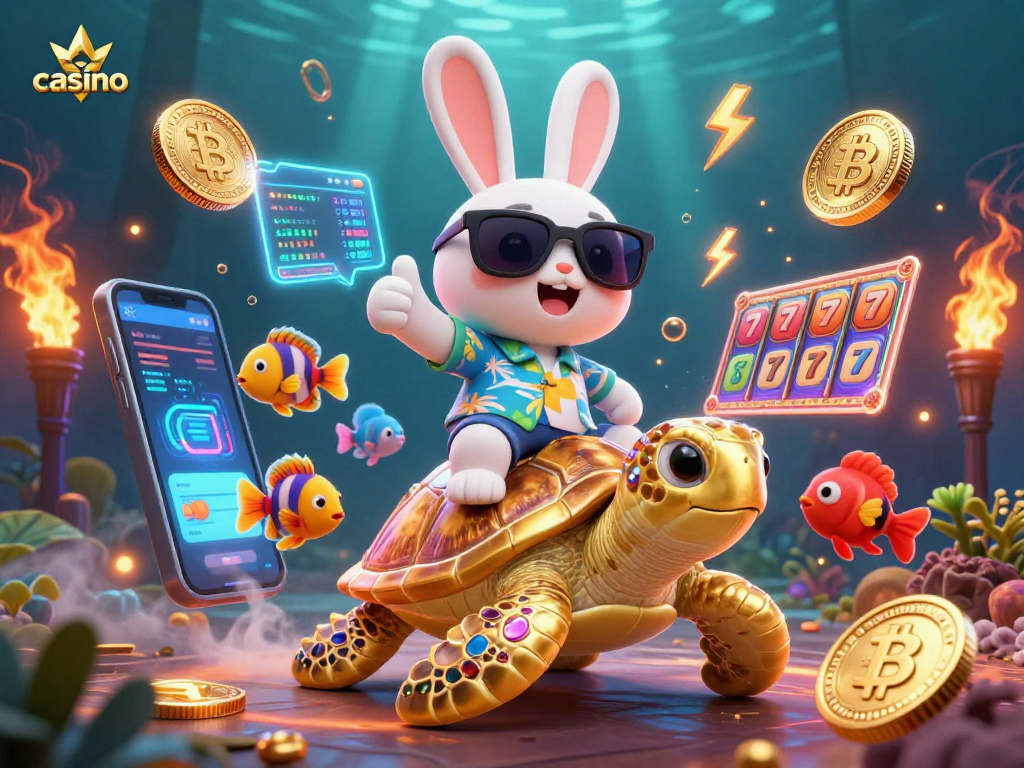 Spark winning moments at the casino with a vibrant 3D illustration featuring a lucky rabbit and golden sea turtle.