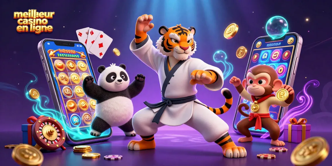 Illustration colorée mettant en scène le meilleur casino en ligne, avec des personnages de jeux et éléments dynamiques.