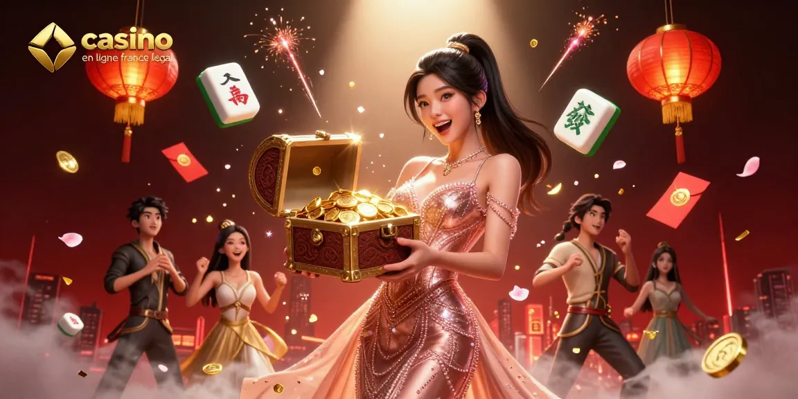 Gagnez gros avec le casino en ligne France légal mettant en scène un coffre au trésor débordant de richesses et d'éléments de jeu emblématiques.