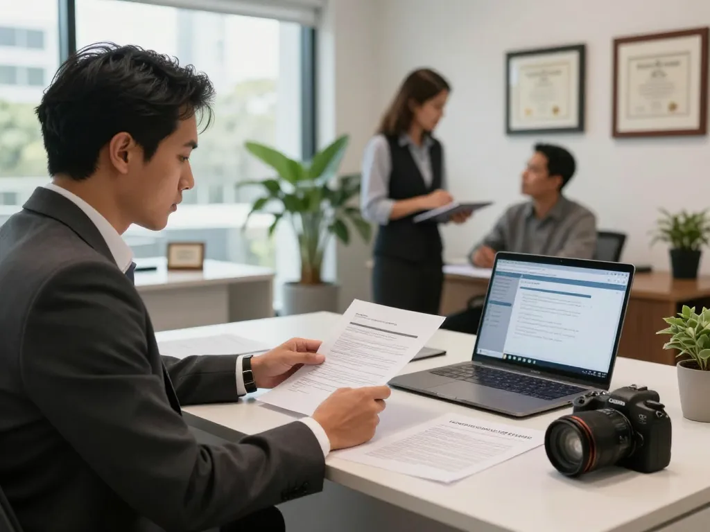 Boca Raton Construction Litigation Lawyer reviewing contracts with clients in modern office