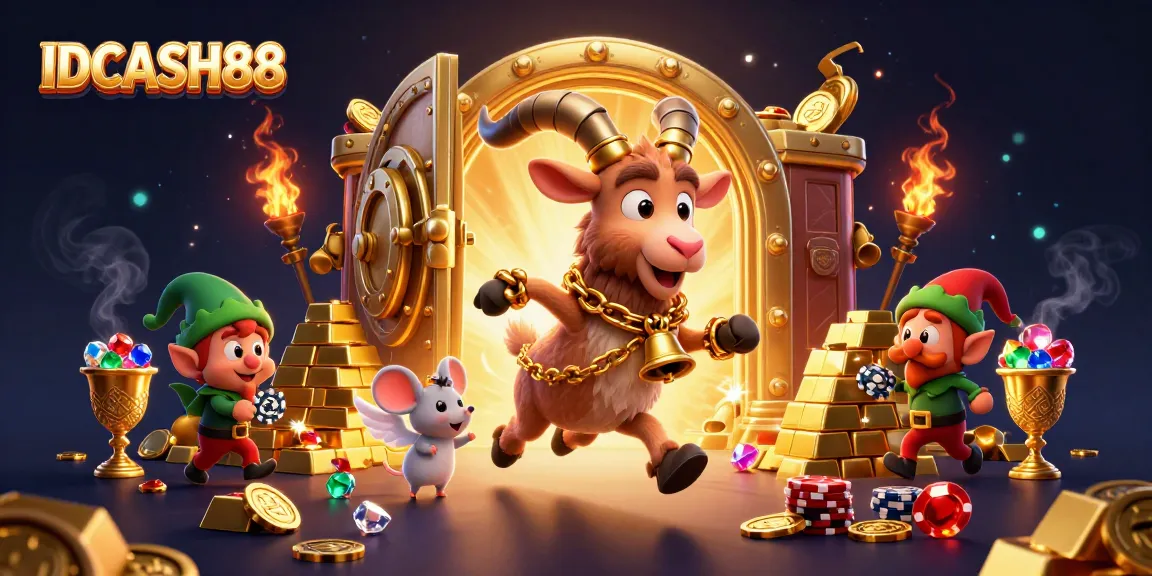 Experience thrilling action at IDCASH88 with festive casino chaos featuring Krampus and a mouse.