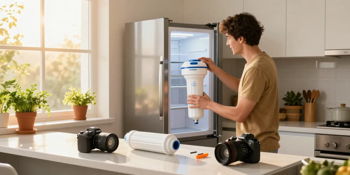 Homeowner replacing EcoAqua EFF-6013A Replacement Filter in a modern kitchen, showcasing the importance of clean water.
