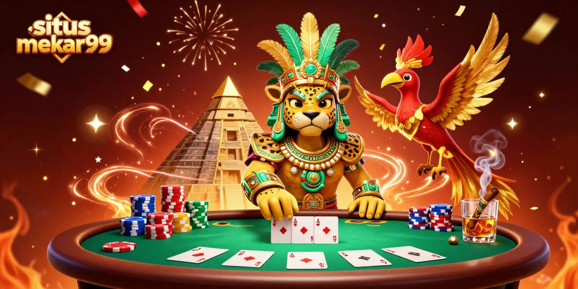 Experience thrilling gameplay at situs mekar99 while engaging with vibrant poker elements and a mystical setting.