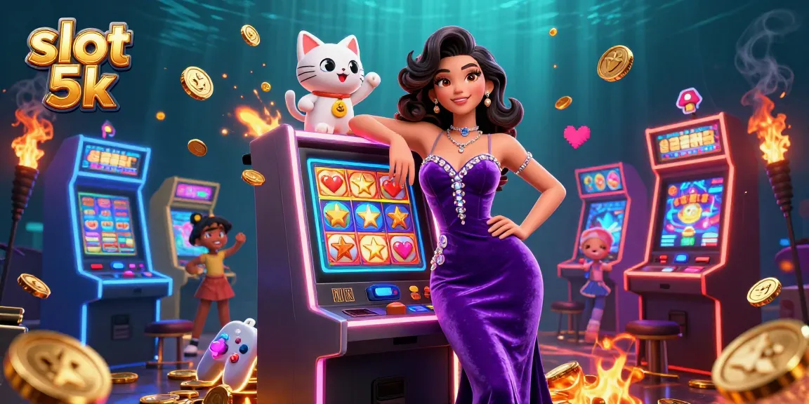Experience thrilling gameplay with slot 5k featuring a woman beside a jackpot slot machine.