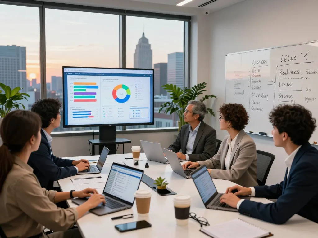 Collaborative team strategizing SEO efforts in a modern NYC office for a leading NYC SEO Company.