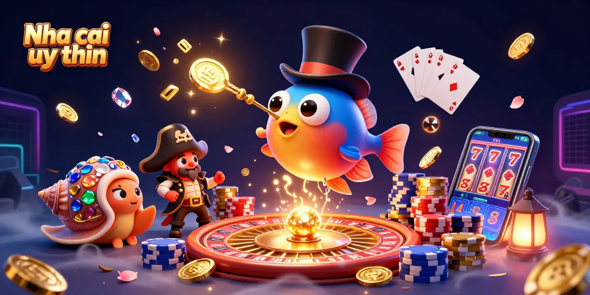 Spin to win with Nha cai uy tin as golden coins and treasures abound in this vibrant casino scene.