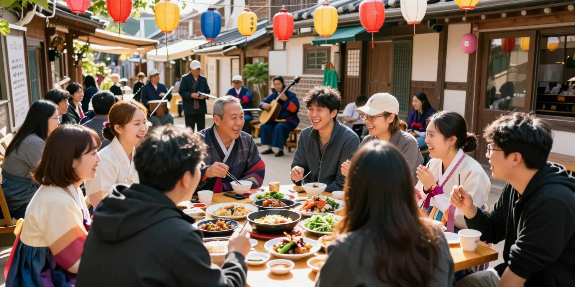 Enjoying vibrant community life at 상봉동 한국관 with traditional dishes and live music.