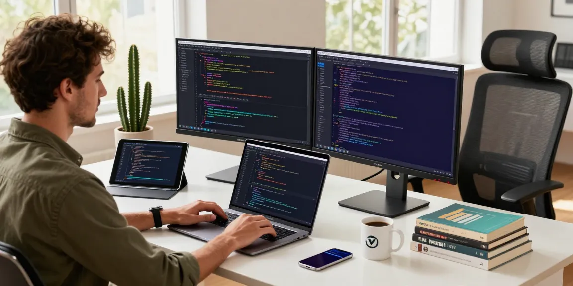 Developer coding in a modern workspace featuring telegraimin.com technologies.
