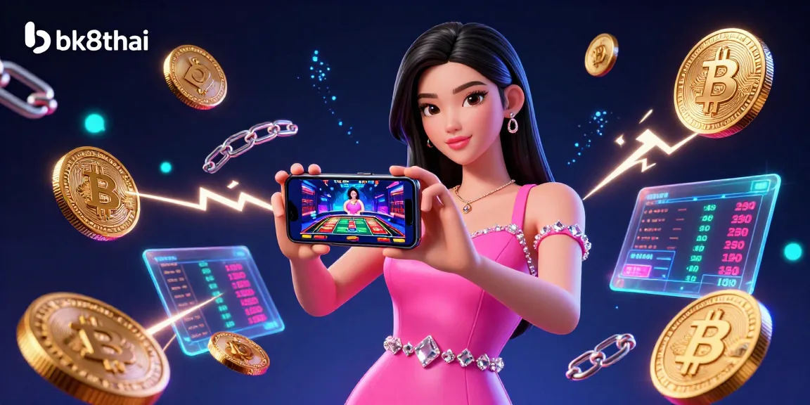 Engage with bk8thai's live dealer games through a vibrant illustration showcasing modern gaming elements.