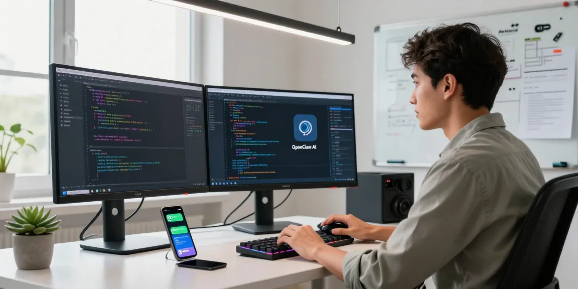 IT professional using clawbot in a modern home office, showcasing automation and productivity.